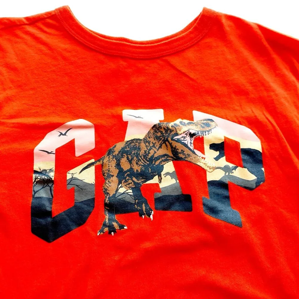 Gap Boys T-Shirt Dinosaur Long Sleeve Orange XL 12